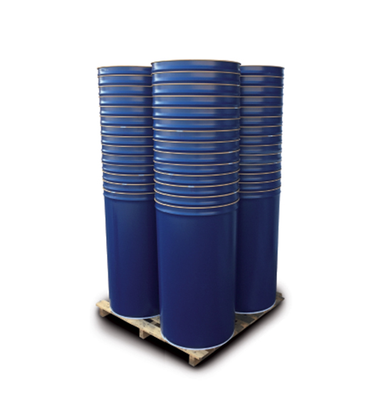 Nested conical steel drums stacked on a pallet